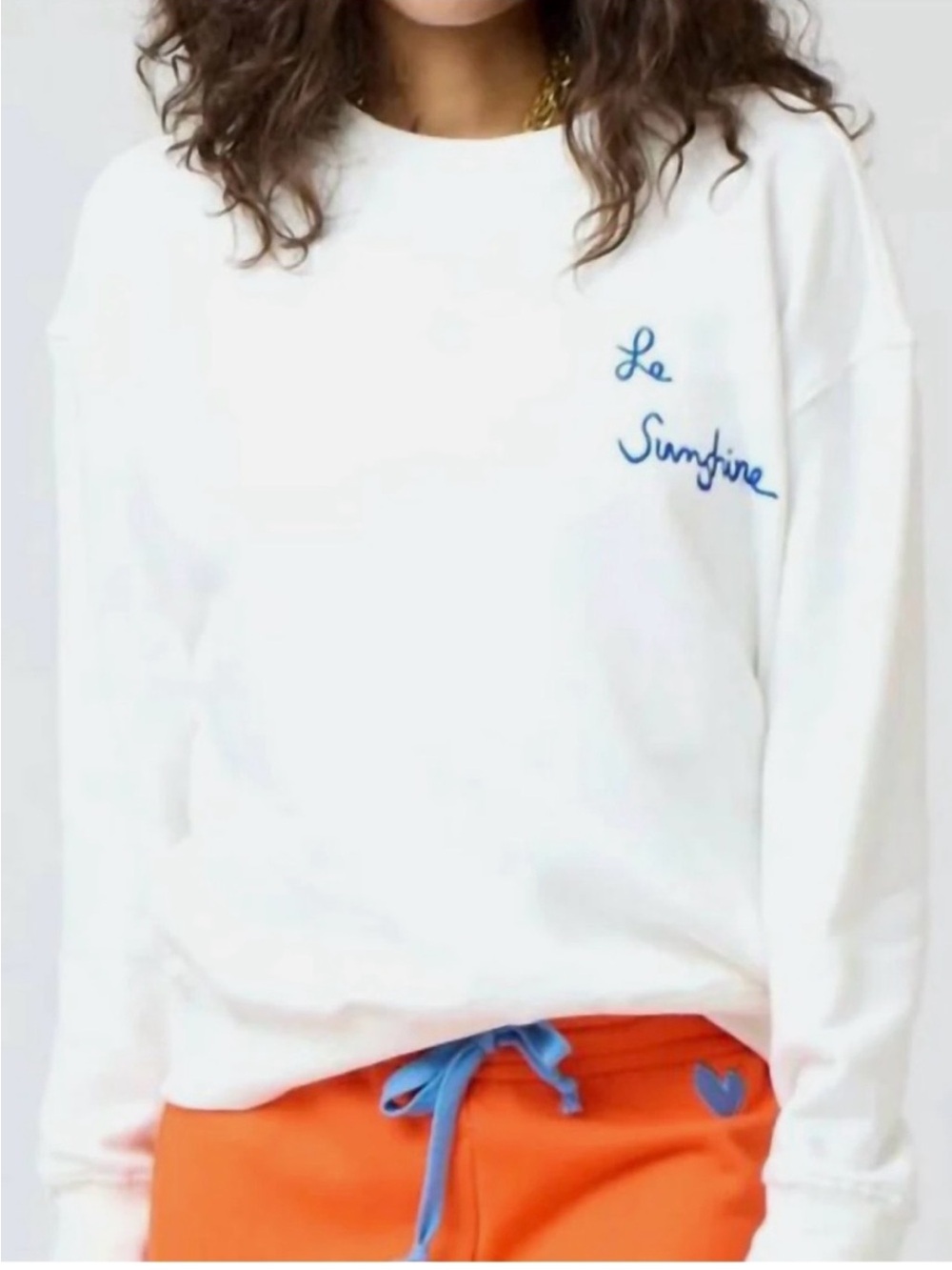 Kerri Rosenthal Le Sunshine Embroidered White Crewneck Sweatshirt